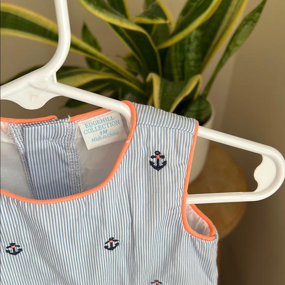 Edgehill Collection Nautical Striped Blue  White Peach Dress Baby Girl 9 months - Picture 5 of 6